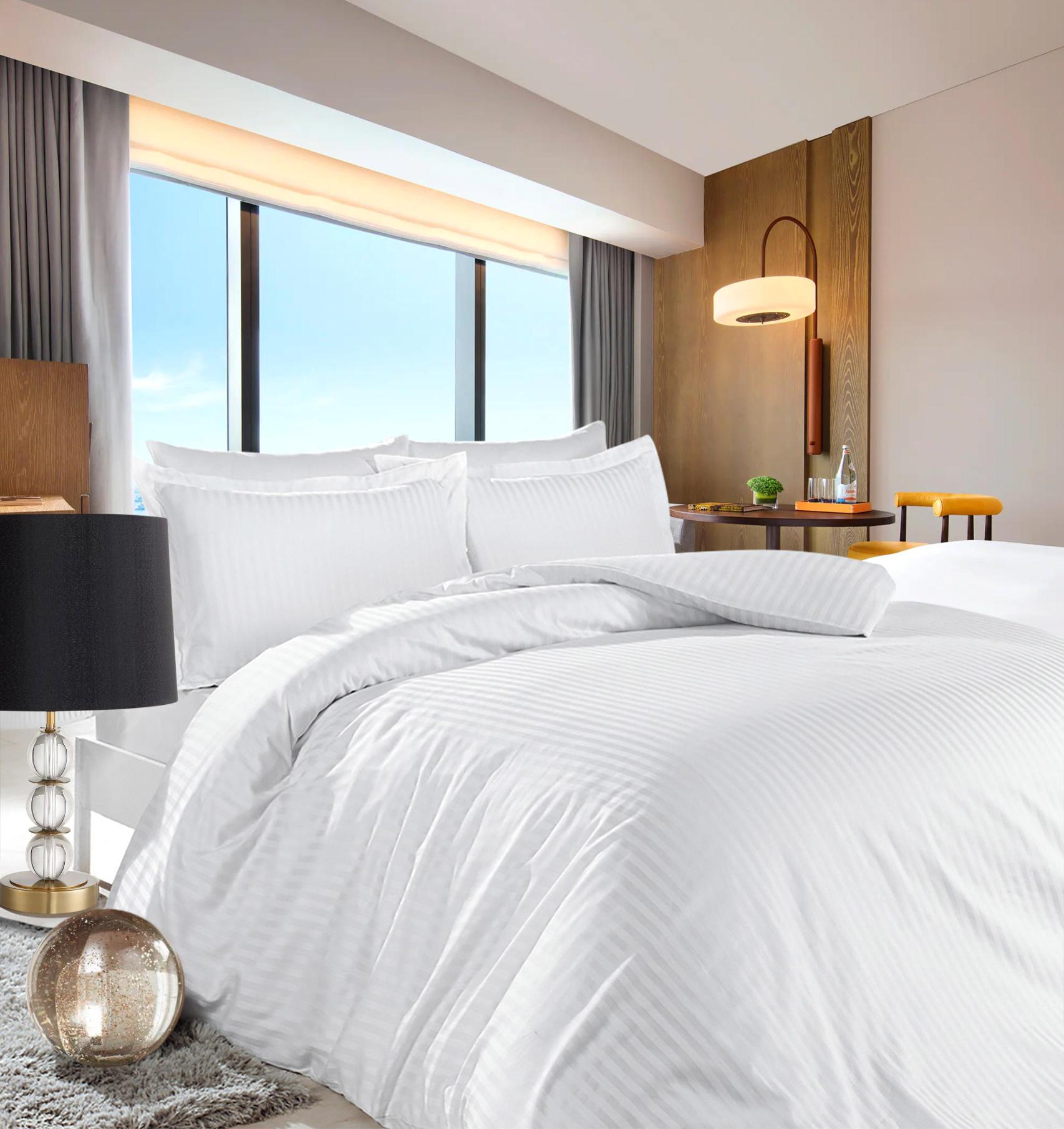 83 Tel %100 Pamuk Saten Çizgili Çift Kişilik Otel Çarşafı